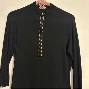 Calvin Klein Black Sweater Dress  Gold Accents Zippers Size Small 3/4 Sleeves
